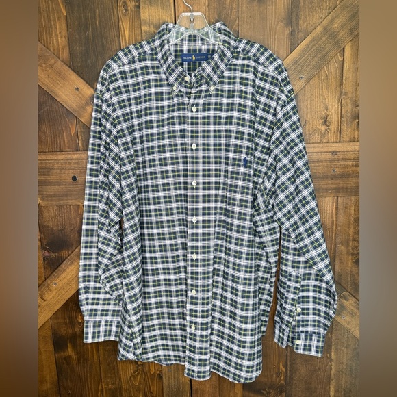 Ralph Lauren Dress Shirt Blue Plaid Button Up Embroidered 100% Cotton Oxford 2XB - Picture 1 of 4